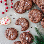 baked chocolate peppermint cookies ready to serve from a cooling rack.