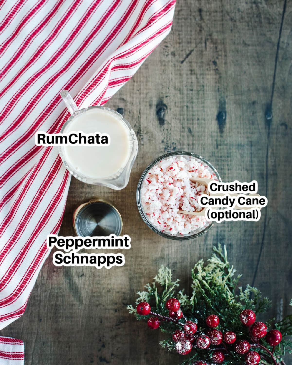 all the ingredients needed to make RumChata Christmas Cocktails.