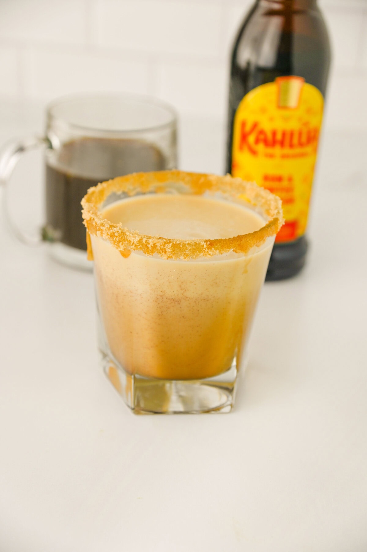 a brown sugar rimmed gingerbread white russian.