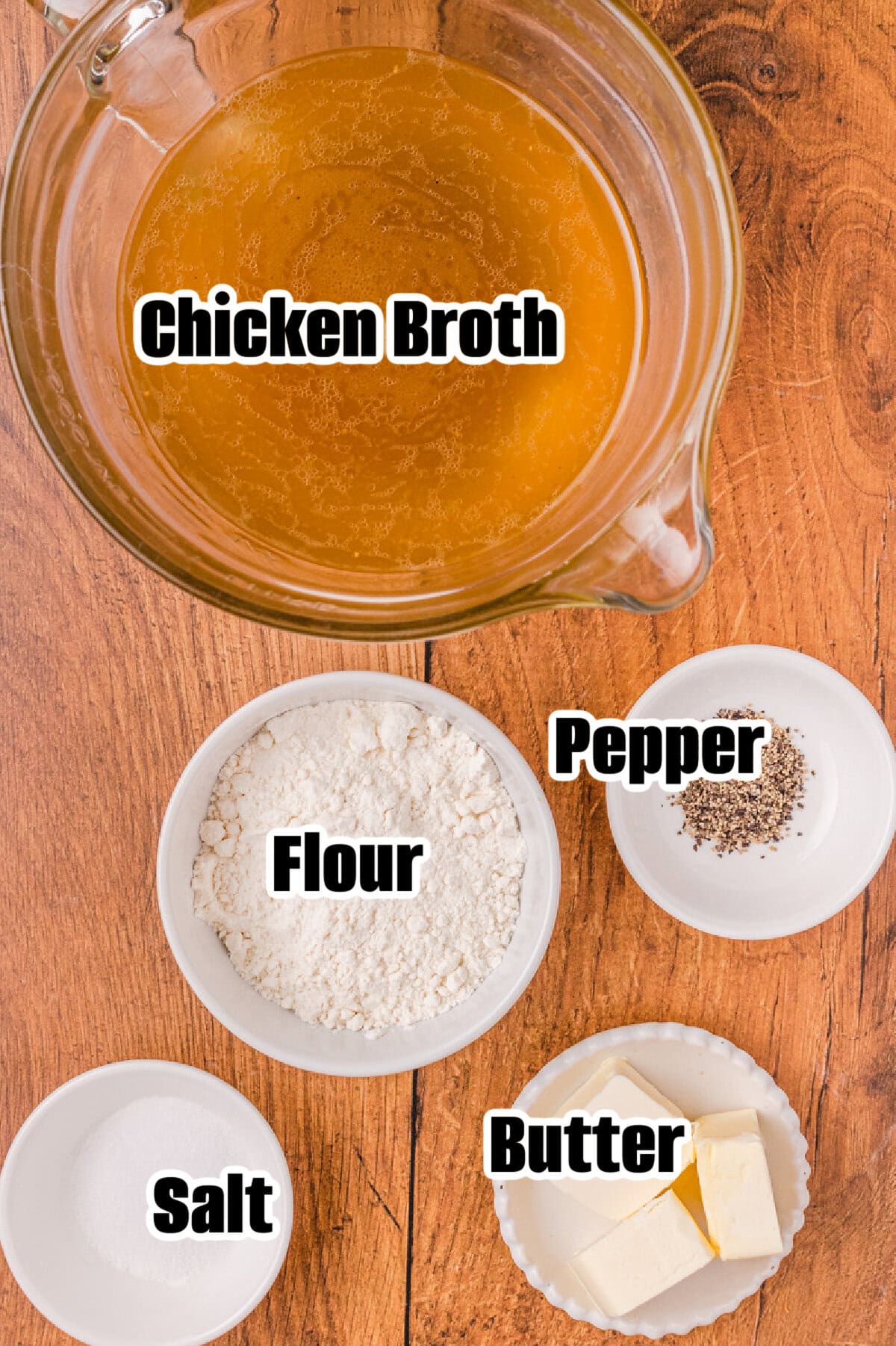 all the ingredients needed to make homemade chicken gravy.