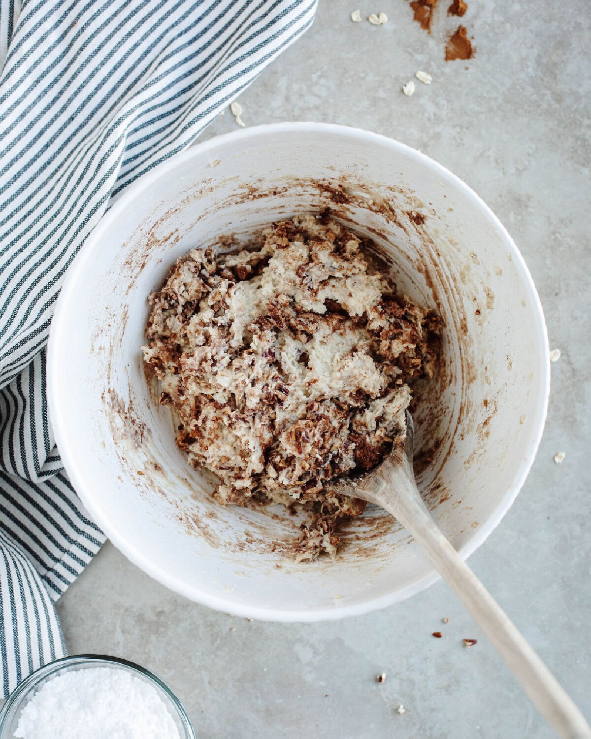 cinnamon bun scone dough mixture in a mixing bowl.