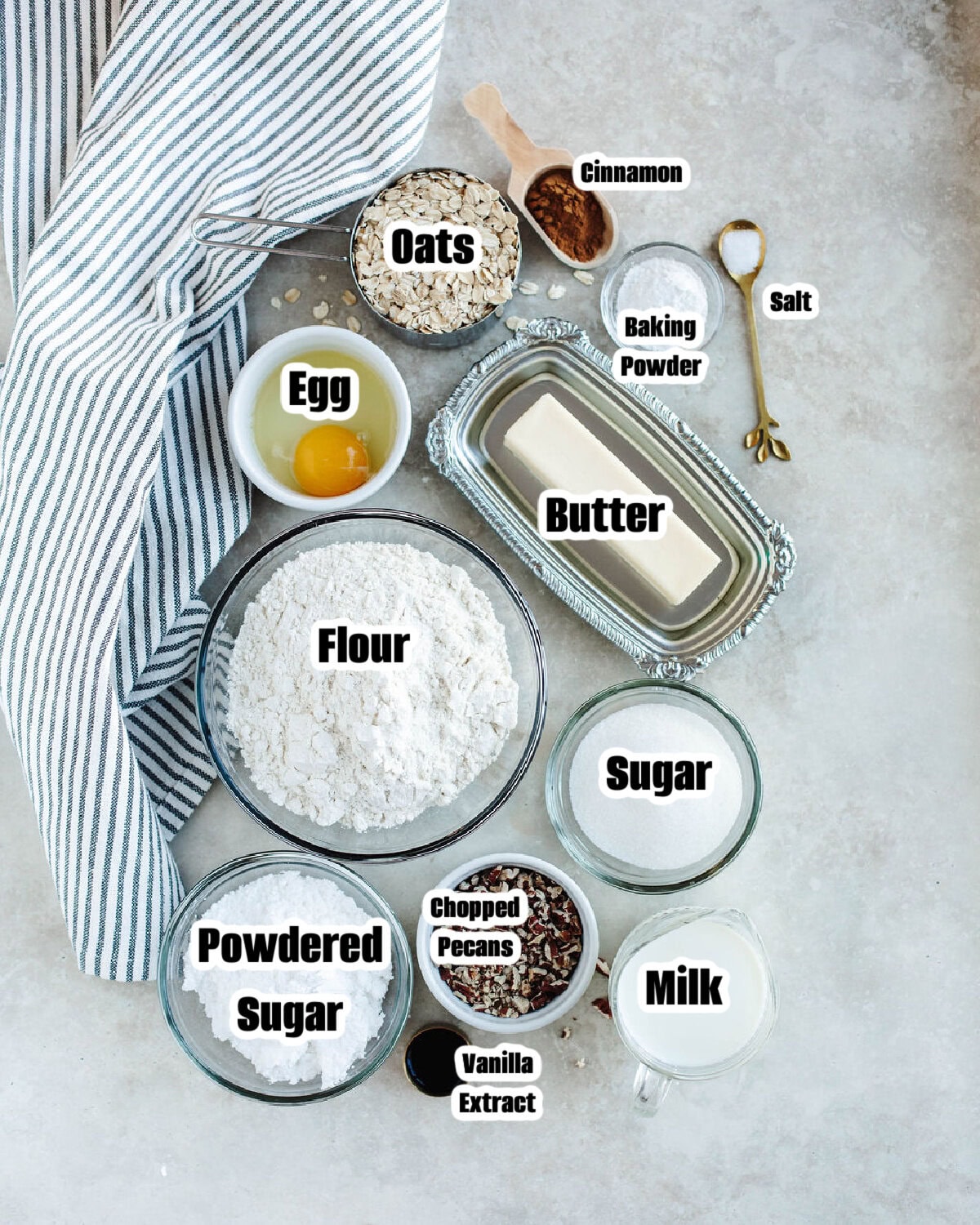 all the ingredients needed to make cinnamon bun scones.