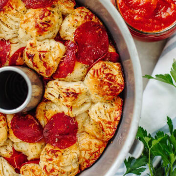 baked pizza monkey bread in a bundt pan ready to serve.