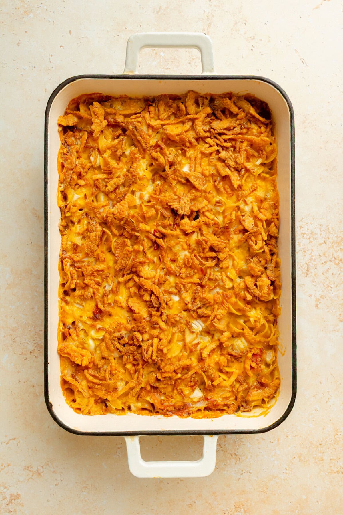 Baked casserole from the oven in a baking pan.