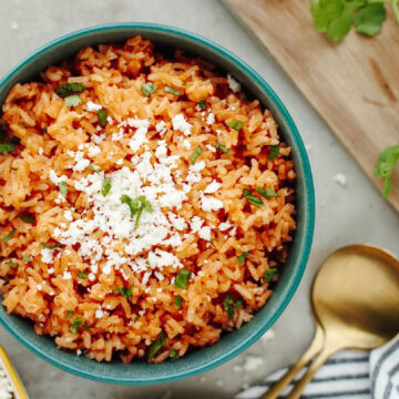 A top view of a bowl of Instant Pot Mexican rice.