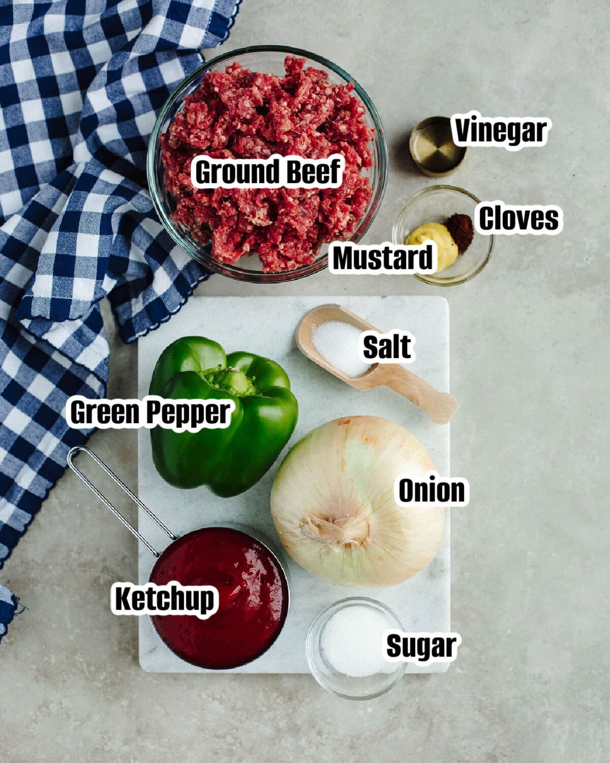 All the ingredients needed to make easy homemade sloppy joes.