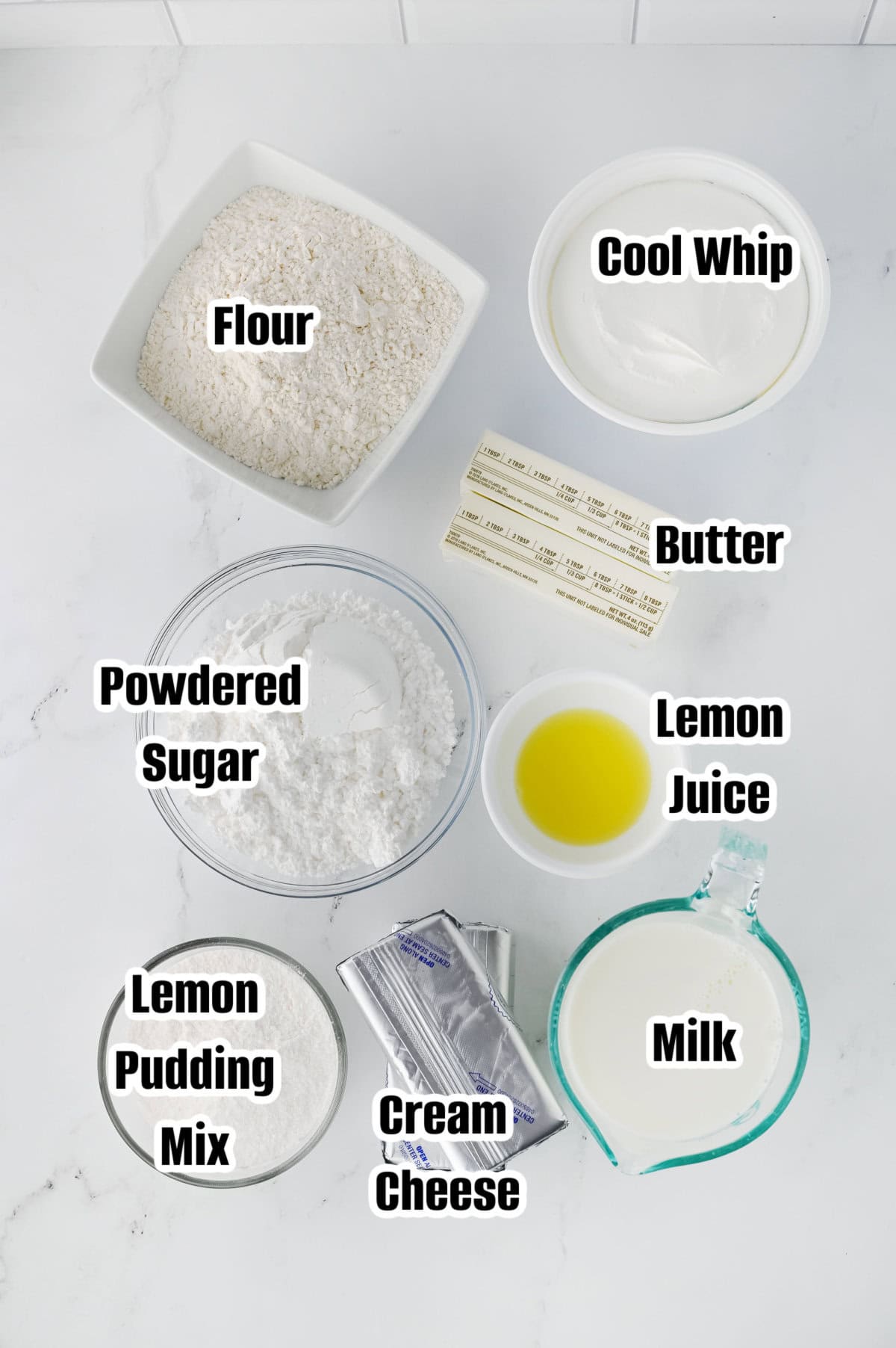 ingredients needed to make lemon lush dessert.
