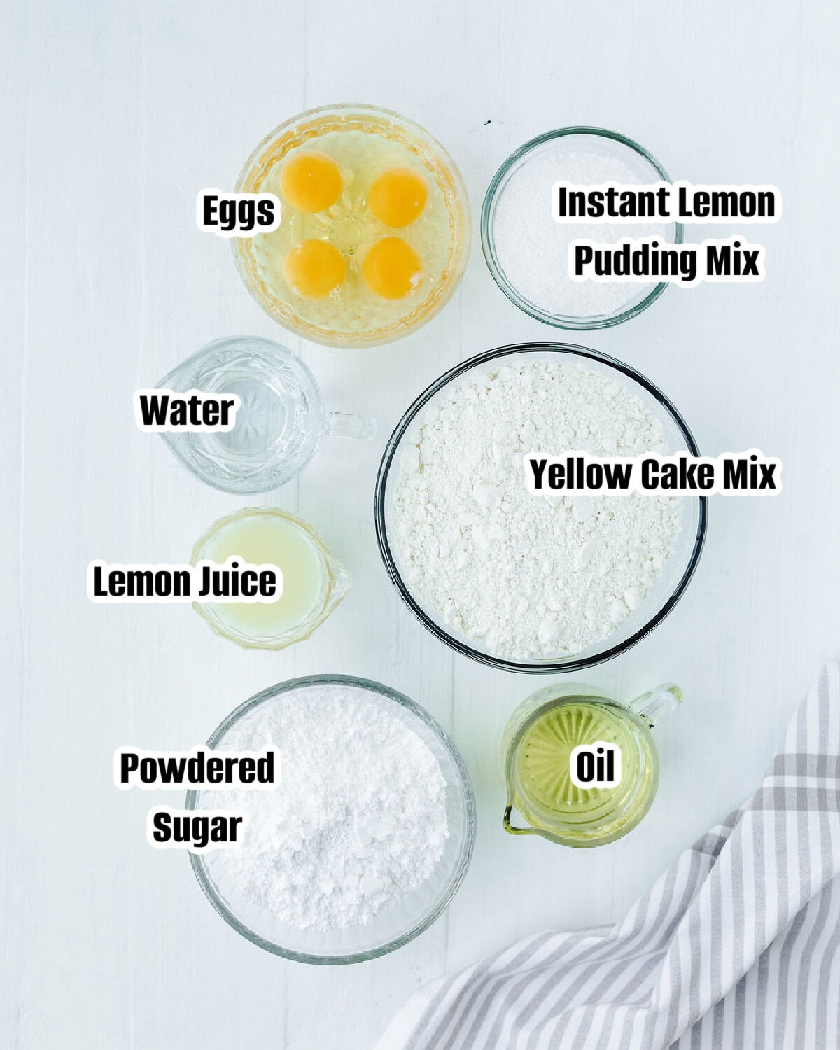 All the ingredients needed to make lemon poke cake.