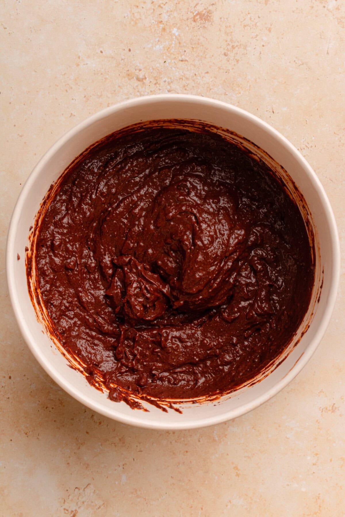 Chocolate pudding prepared in a mixing bowl.