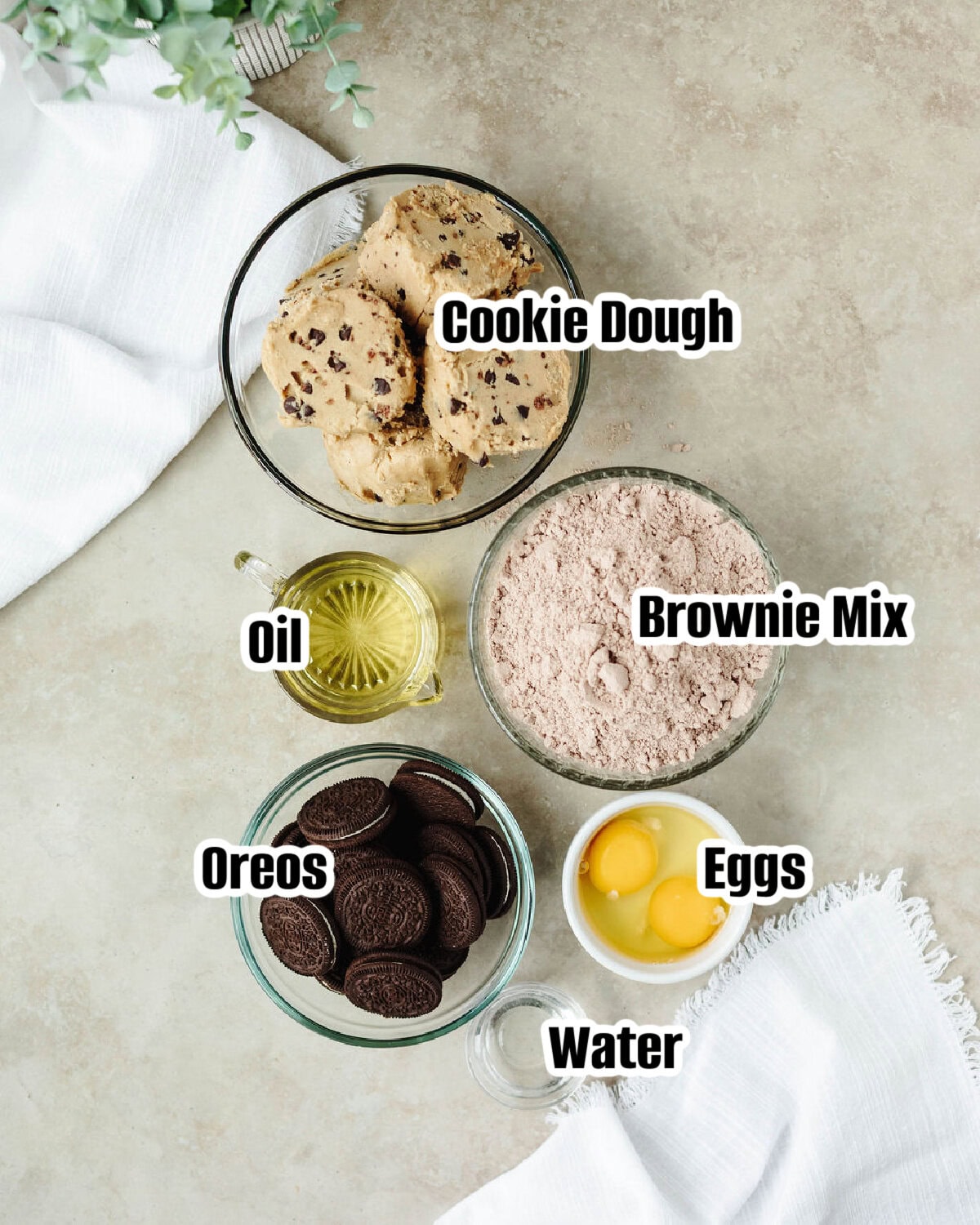 All the ingredients needed to make Slutty Brownie Cups.