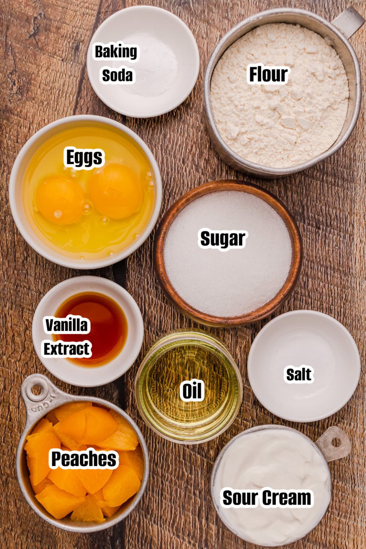 All the ingredients needed to make Southern Peach Bread.