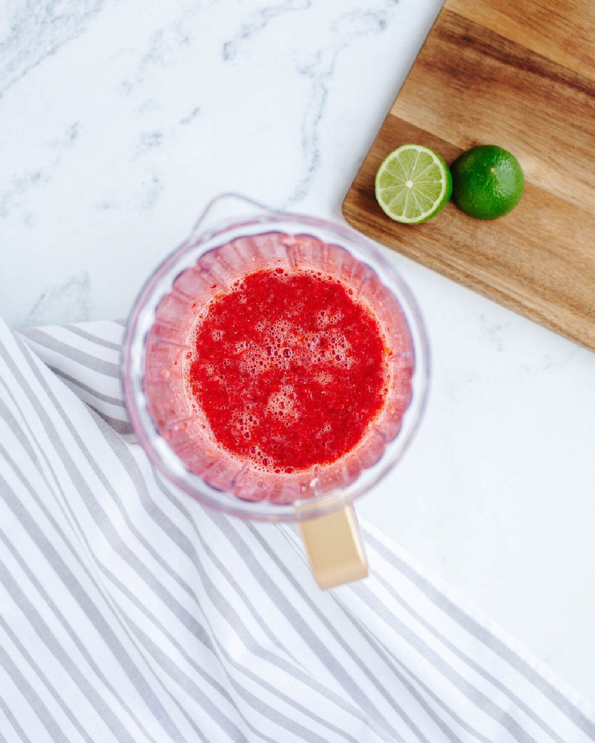 A strawberry alcohol mixture blended until smooth.