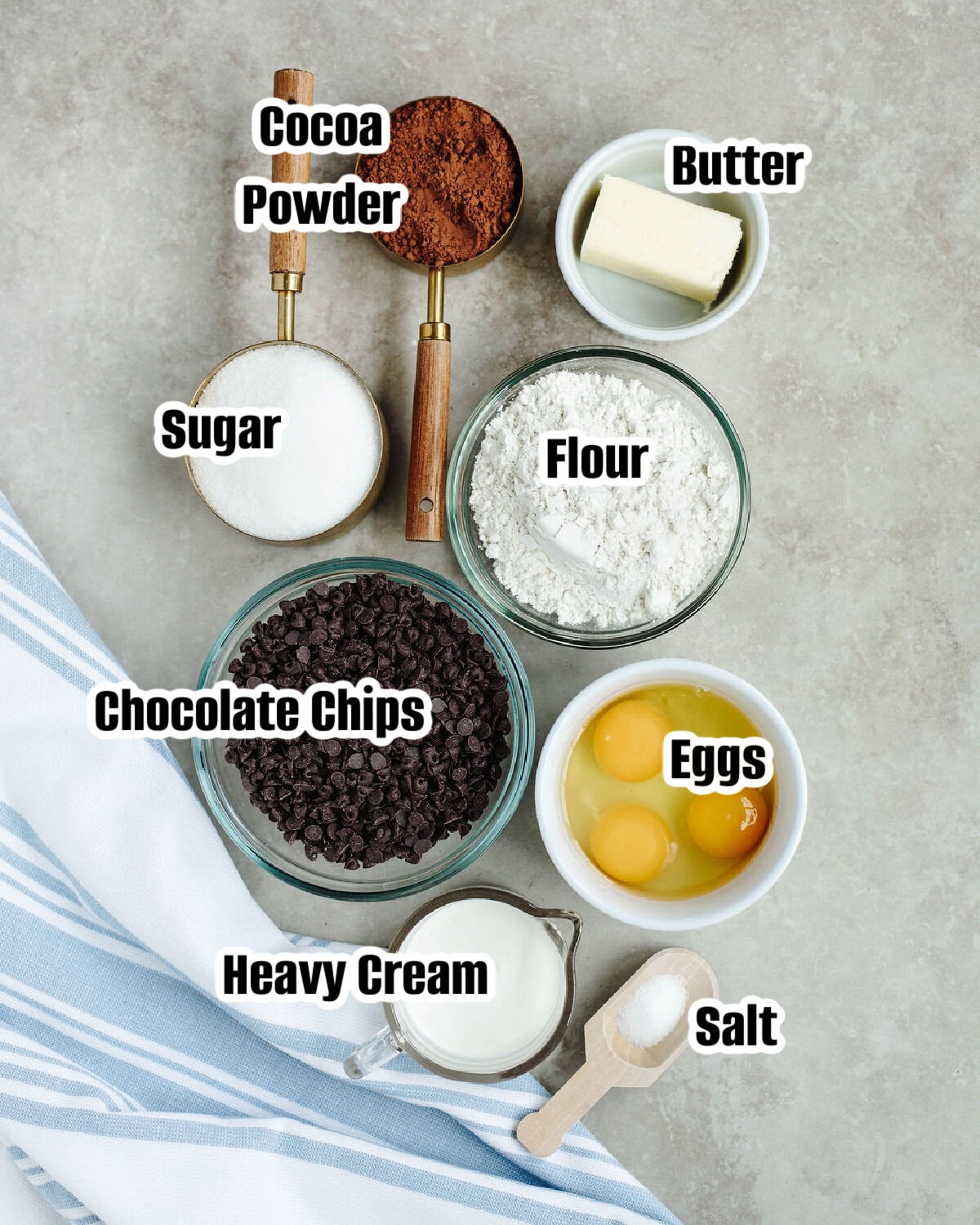 All the ingredients needed to make cast iron skillet brownies.
