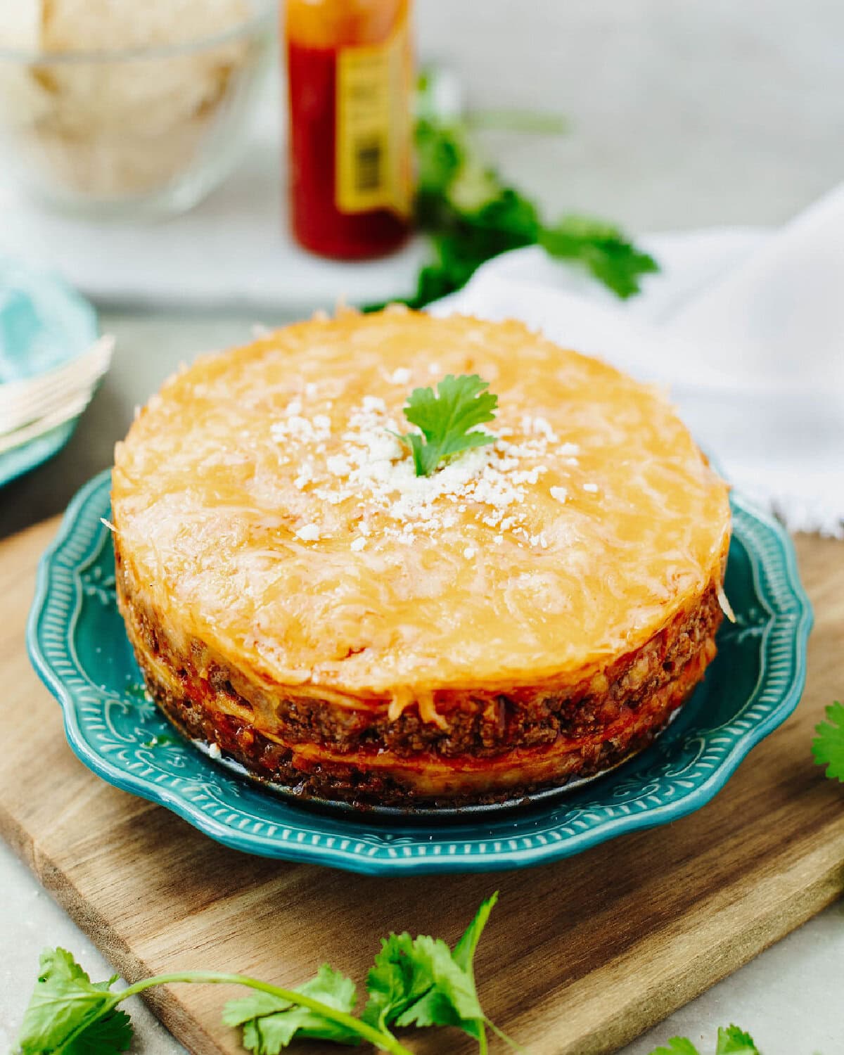 Cooked enchilada casserole from the instant pot ready to serve.