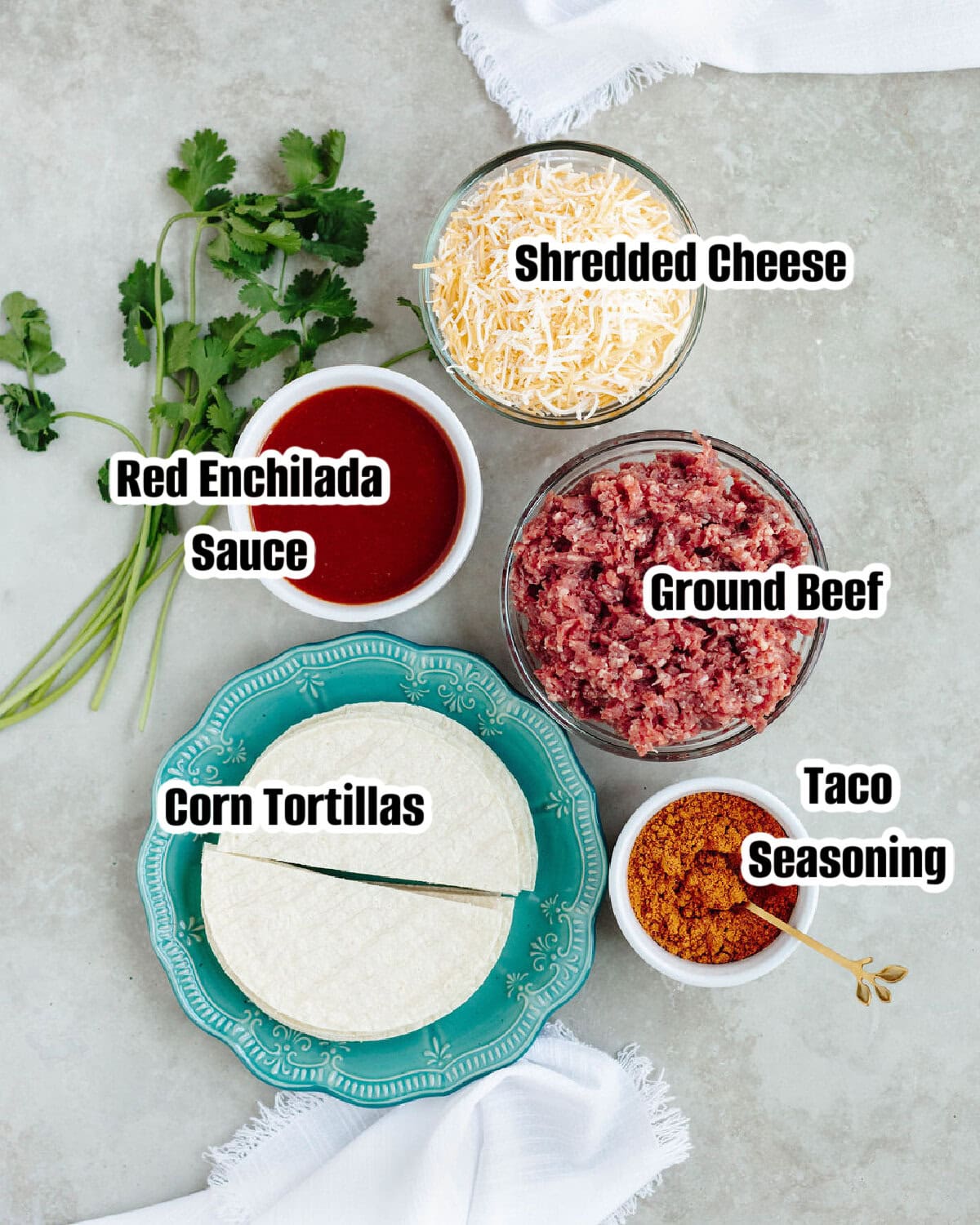 All the ingredients needed to make instant pot enchilada casserole.