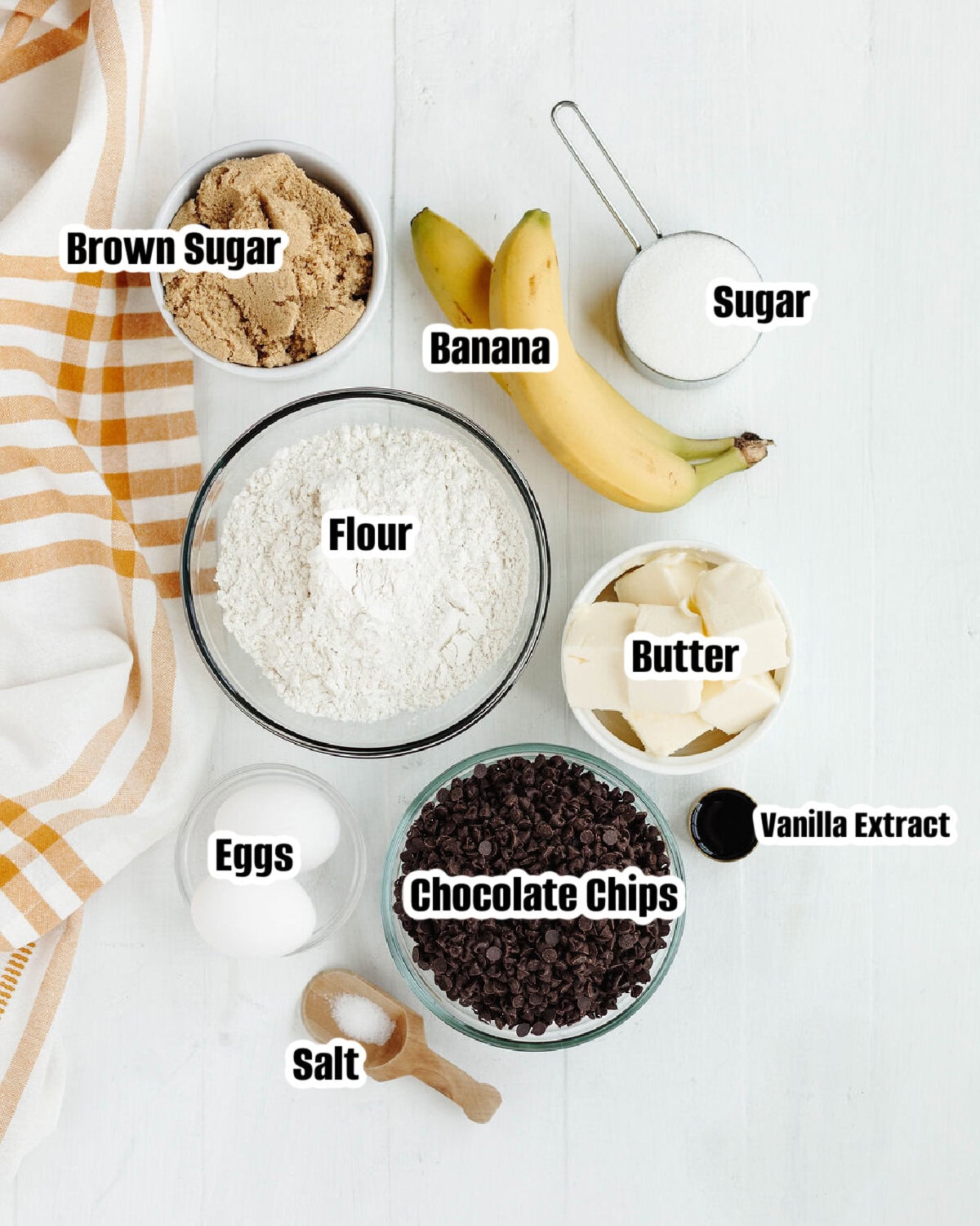 All the ingredients needed to make these chunky monkey brownies.