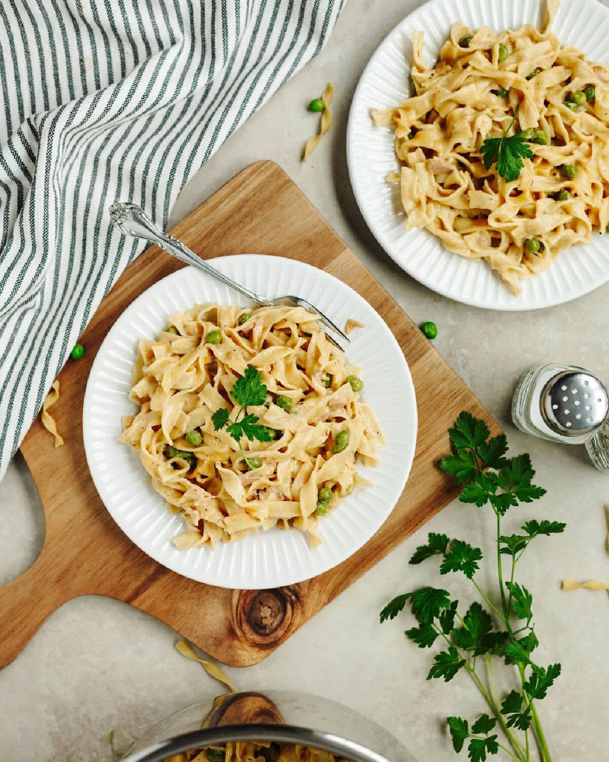 A top look at creamy tuna noodle casserole made using the pressure cooker.