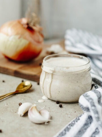 Alabama white BBQ sauce in a mason jar ready to use.