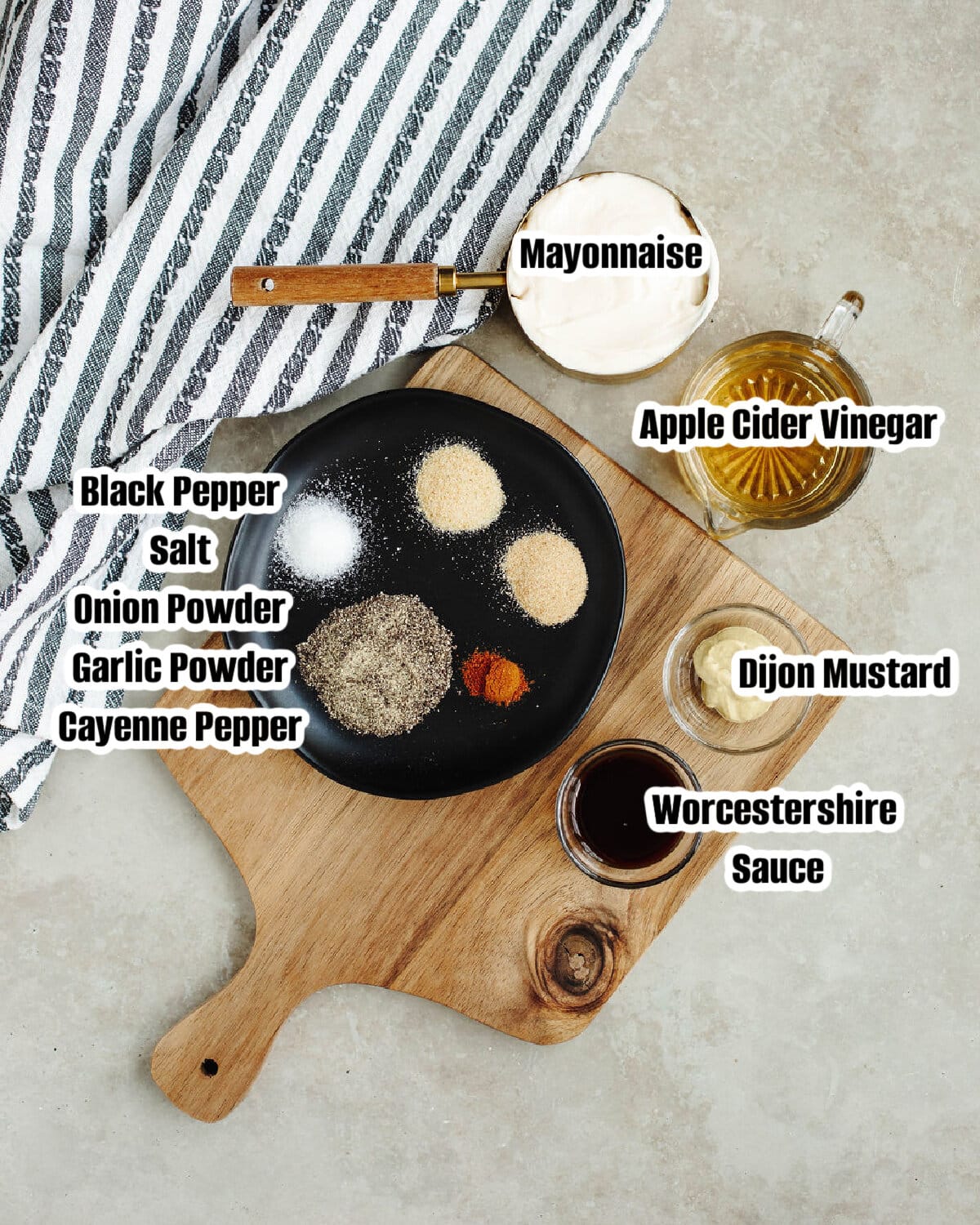 All the ingredients needed to make the best Alabama white BBQ sauce.