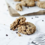 A stack of banana oat peanut butter cookies ready to enjoy.