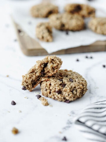 A stack of banana oat peanut butter cookies ready to enjoy.