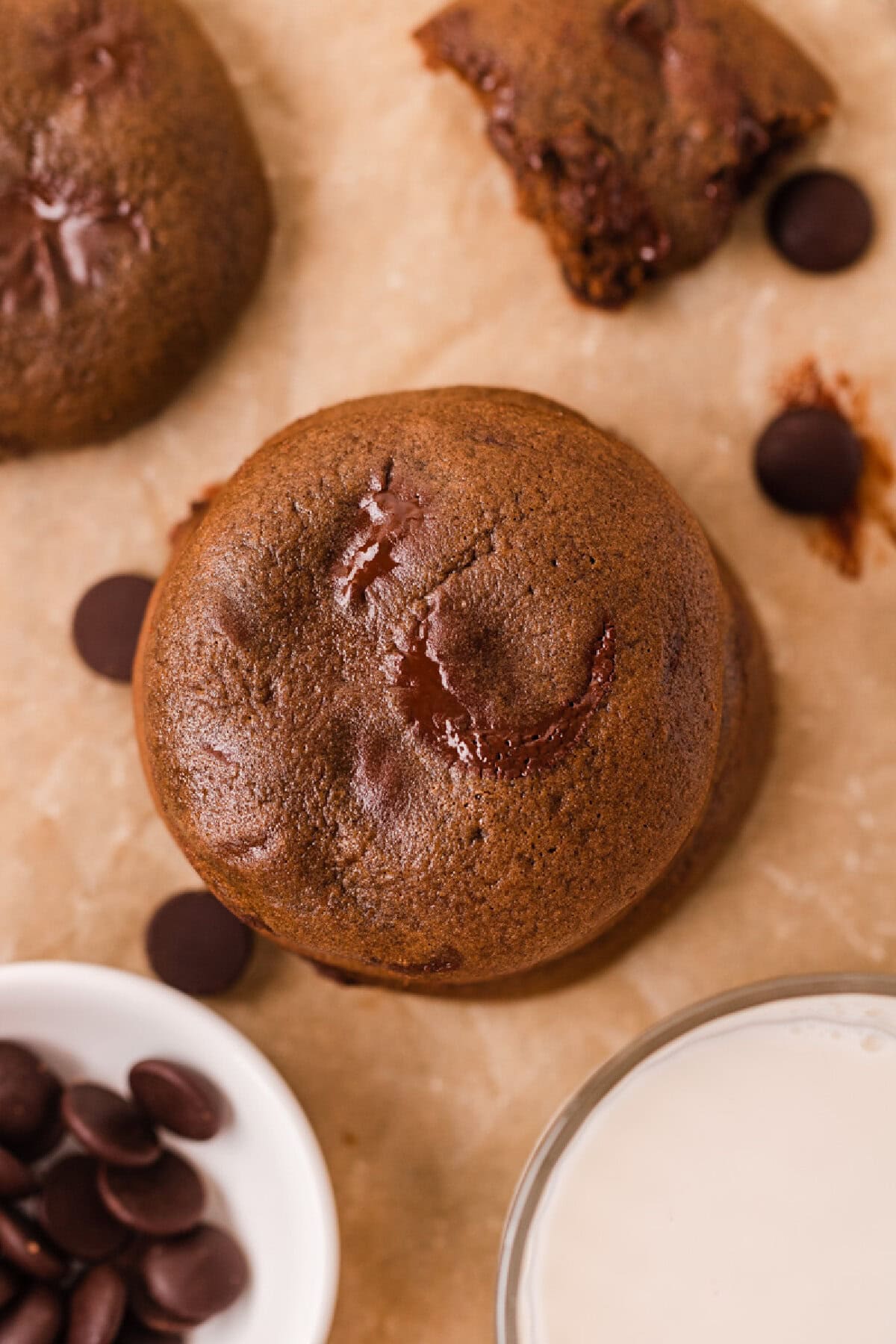Chocolate brownie cookies stacked and ready to serve.