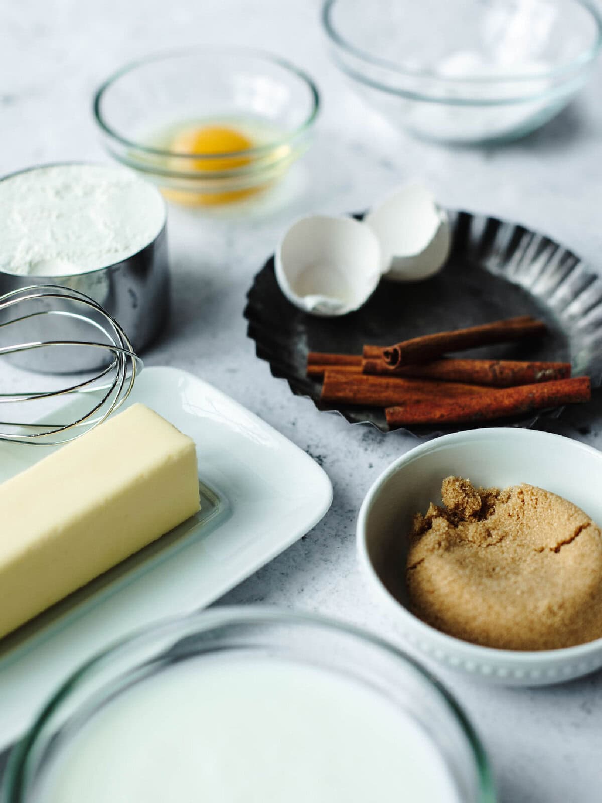 Ingredients place on a counter to begin baking.