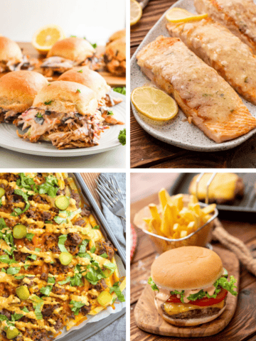 Collage of family-friendly weeknight dinners featured in this week's meal plan