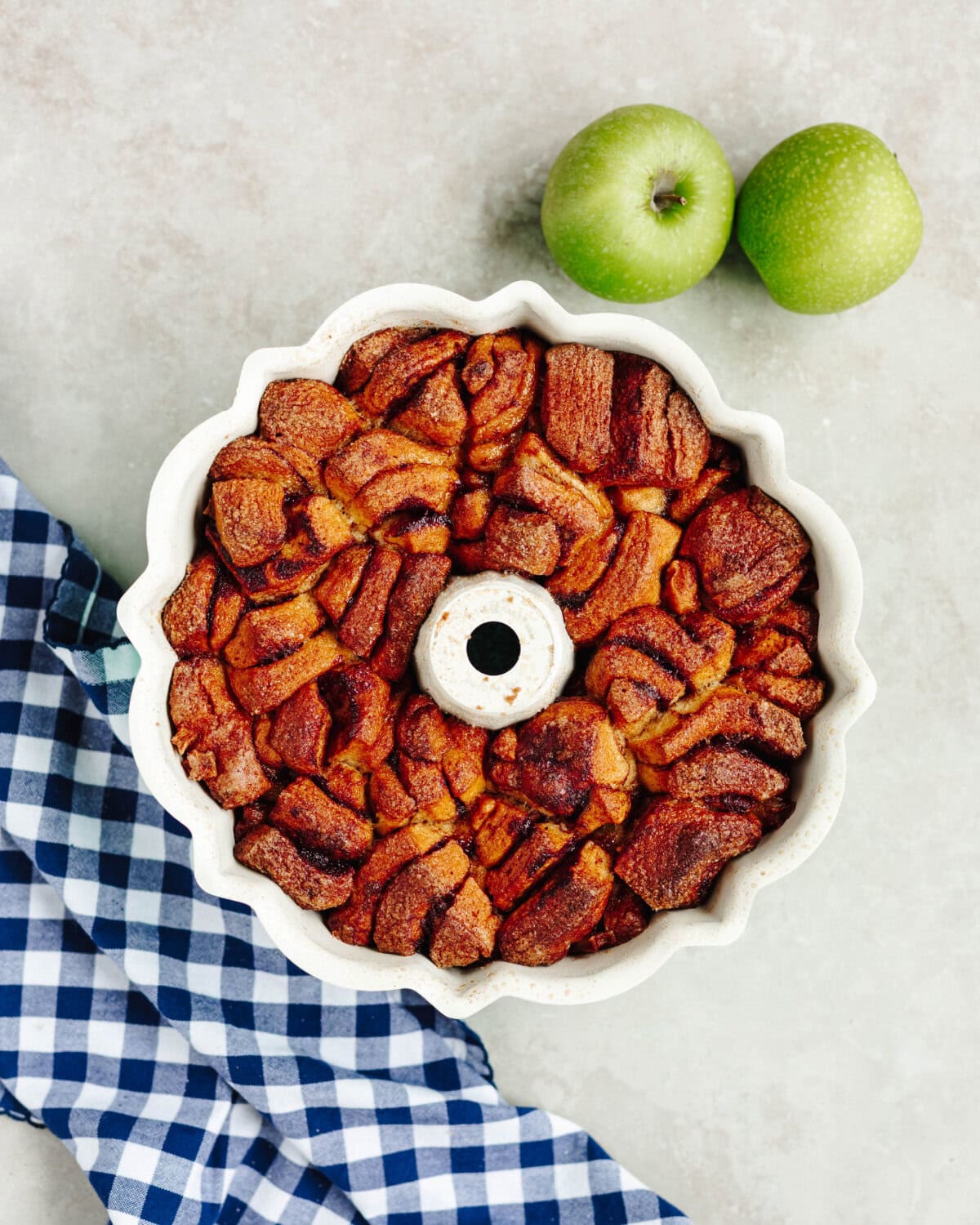 Whole Apple Cinnamon Monkey Bread baked in a Bundt pan.