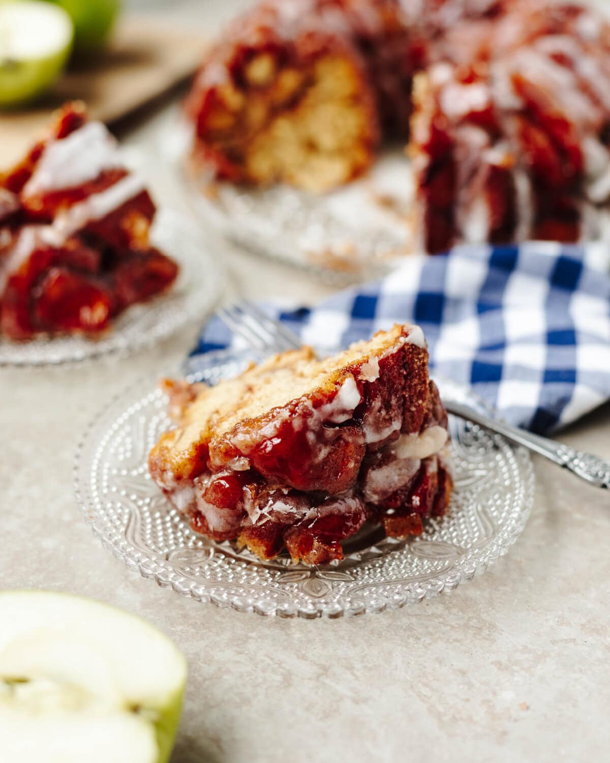 Slice of apple cinnamon monkey bread showing the soft pull-apart cinnamon roll layers