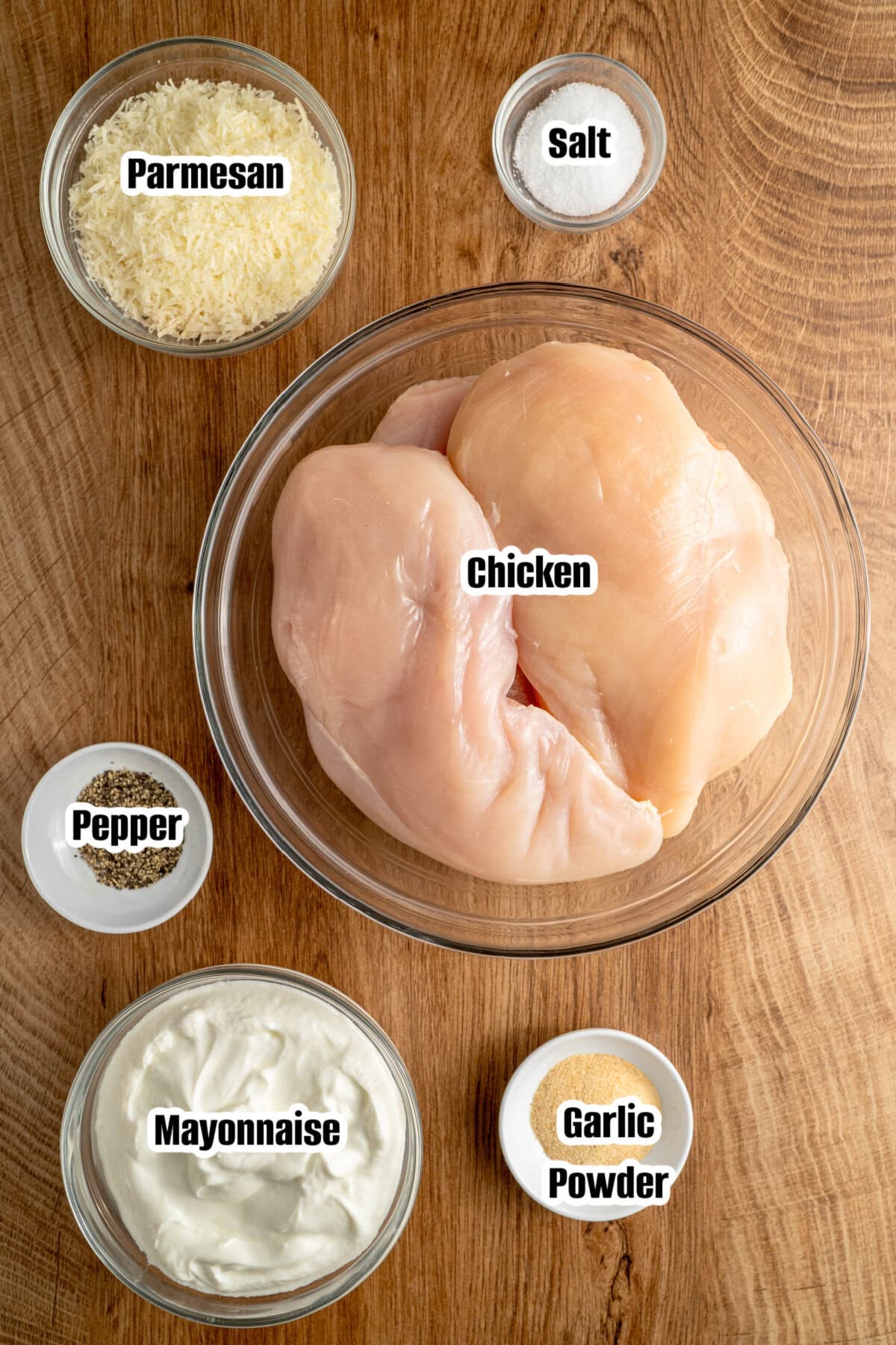 All the ingredients needed to make tender melt in your mouth chicken.