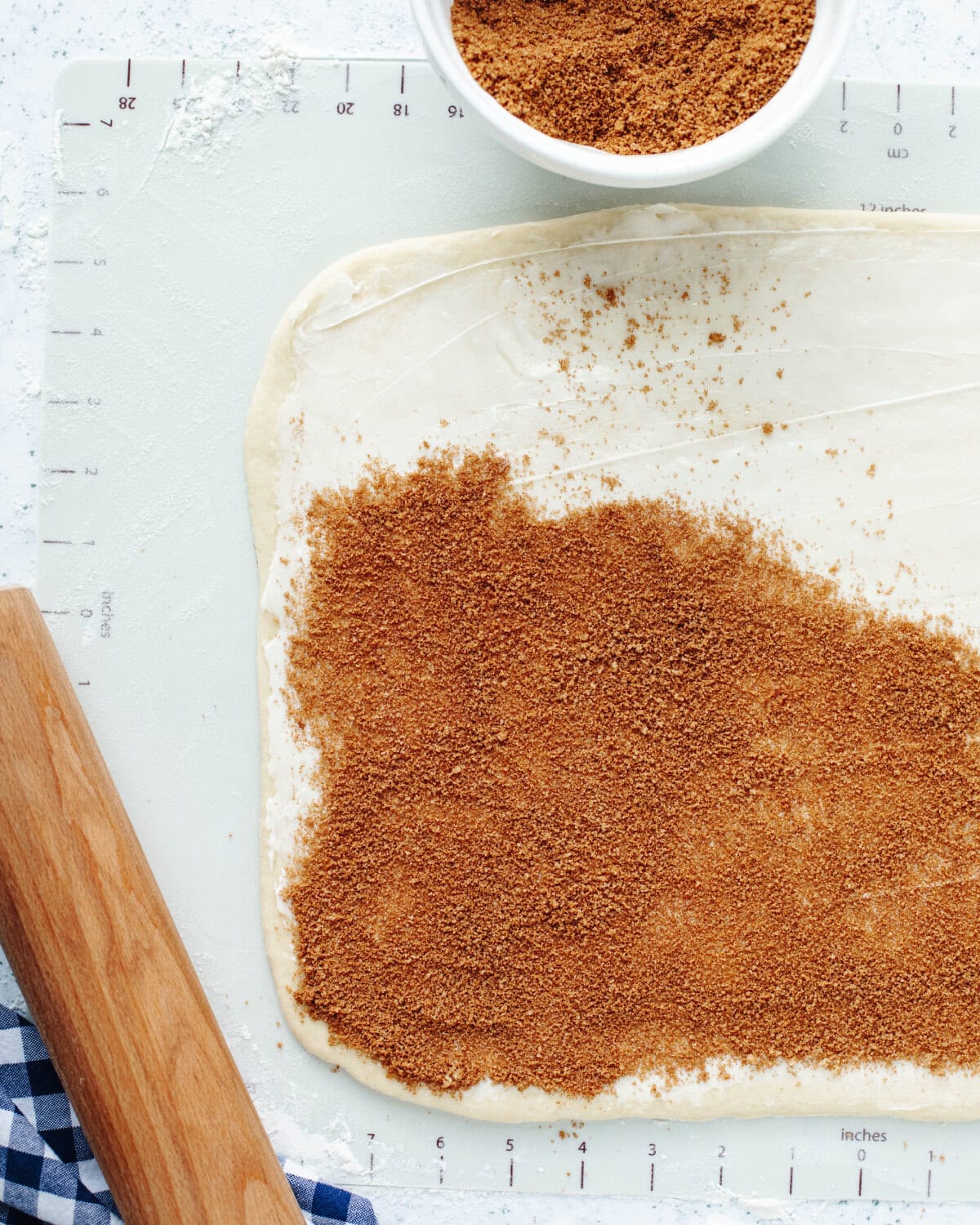 Cinnamon sprinkled on homemade dough.