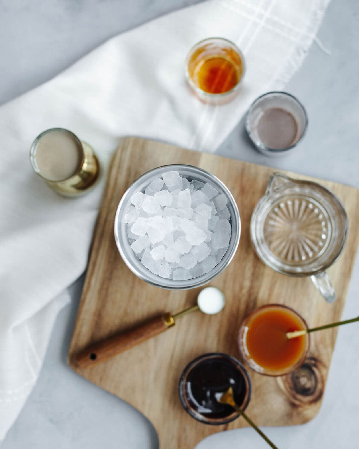 Ice chunks in a cocktail shaker.