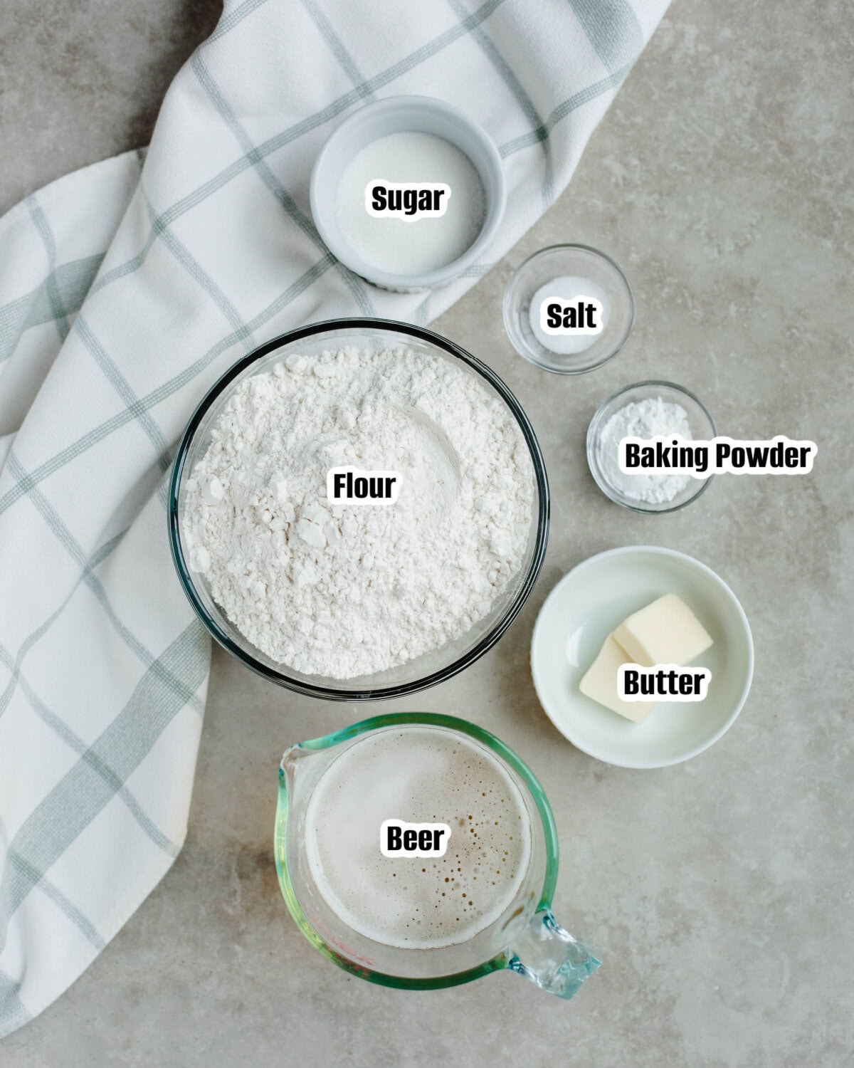 All the ingredients needed to make Easy Beer Bread.