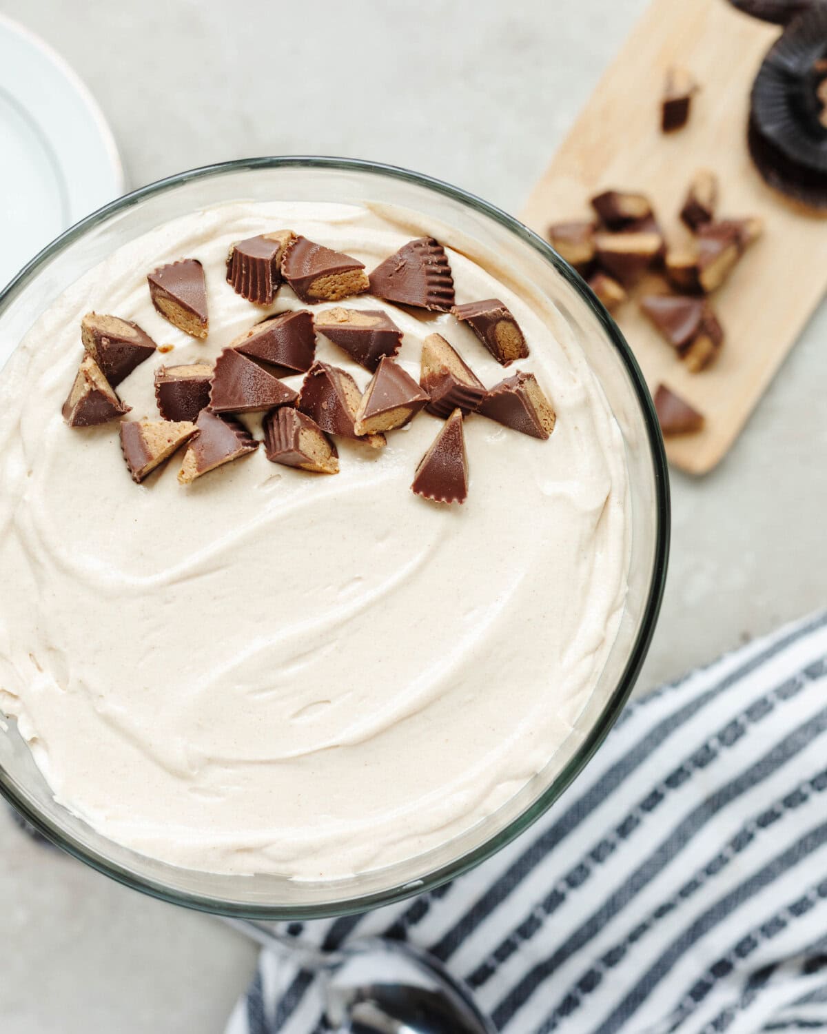 Chopped Reese's place on top of a cool whip mixture.