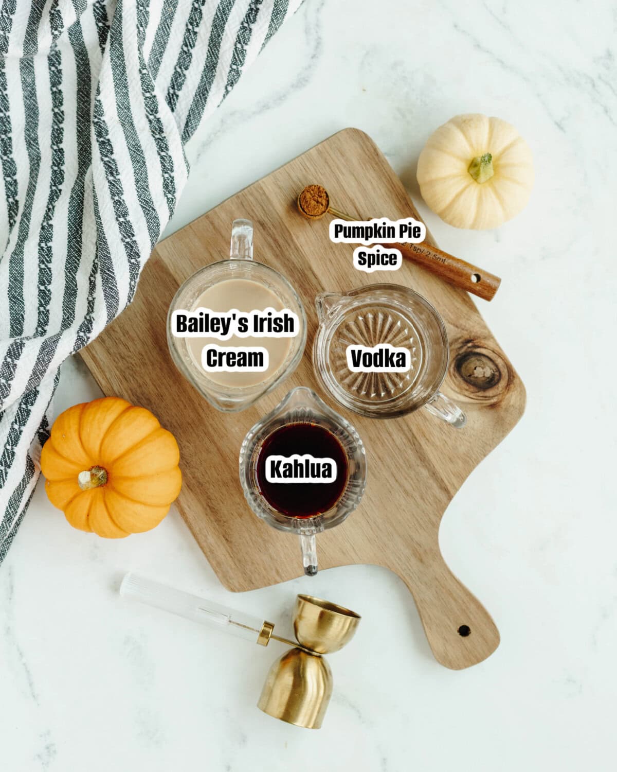 All the ingredients needed to make a pumpkin spice mudslide.