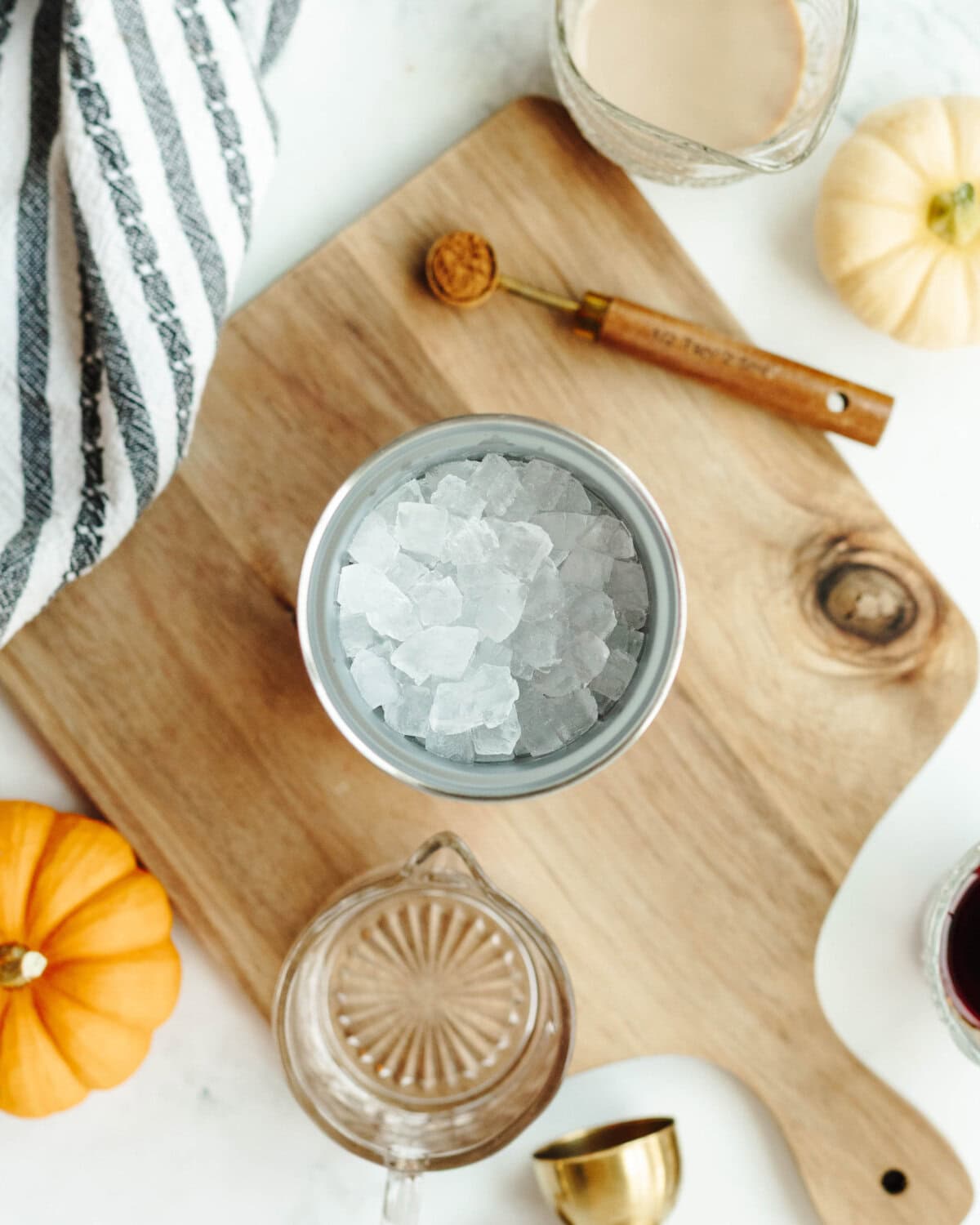 Ice filled in a cocktail shaker.