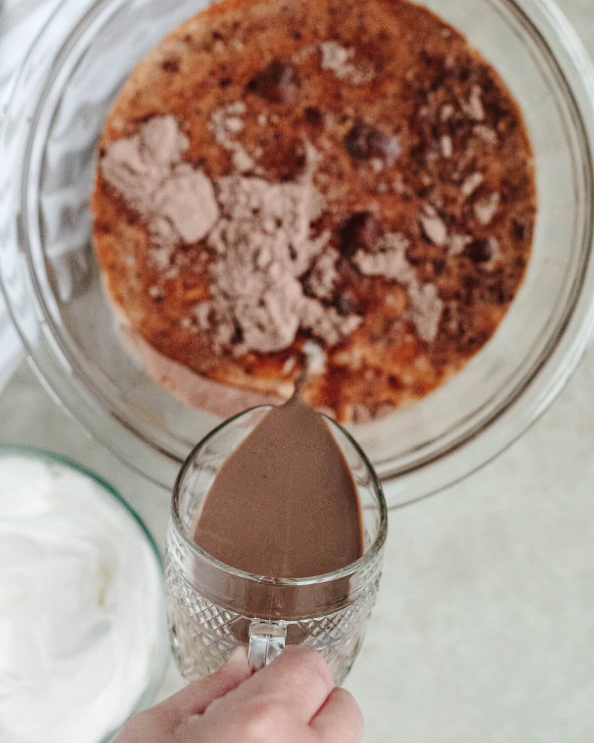 Chocolate liqueur added into a pudding mixture and whisked until smooth.