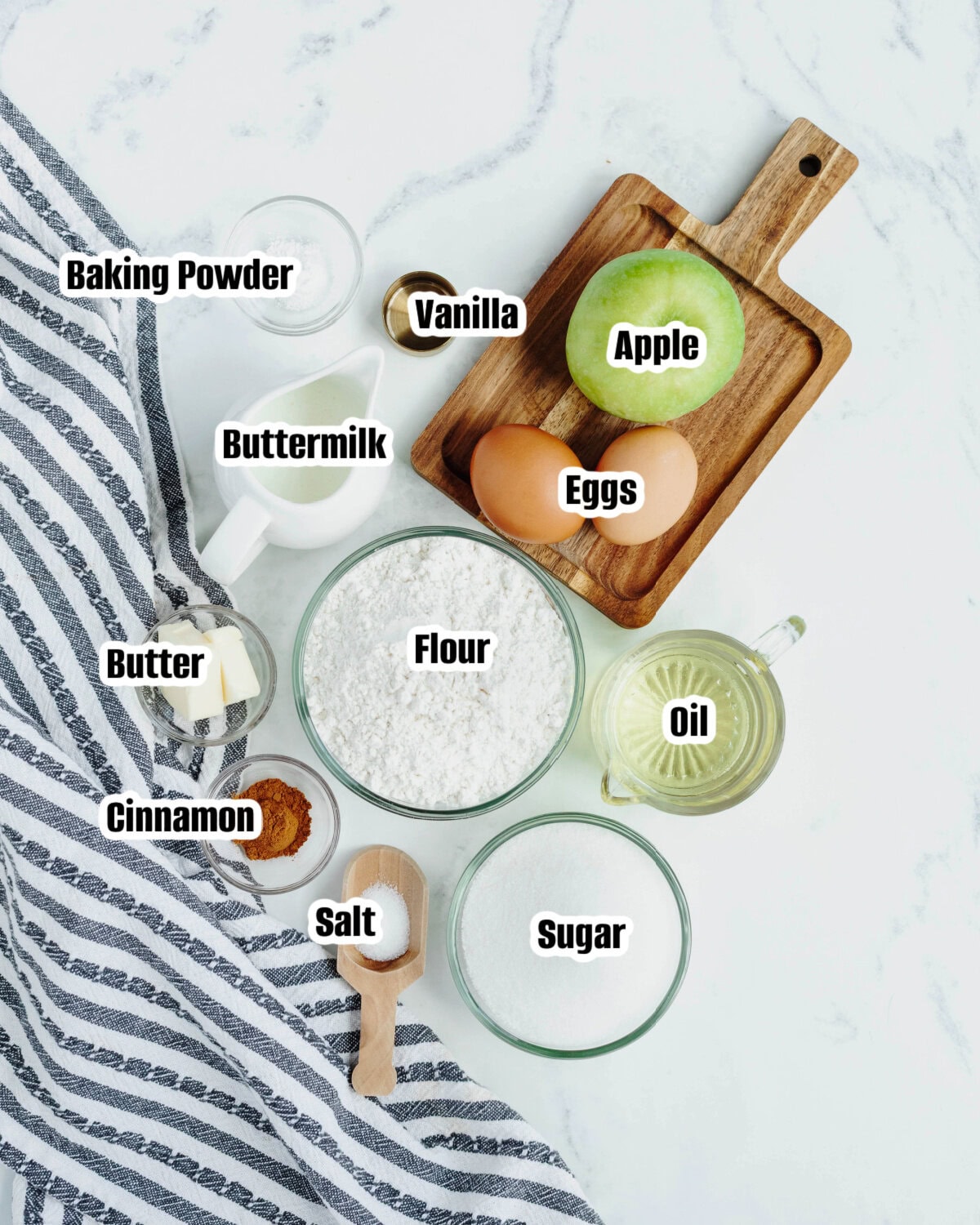 All the ingredients needed to make Snickerdoodle Apple Muffins.