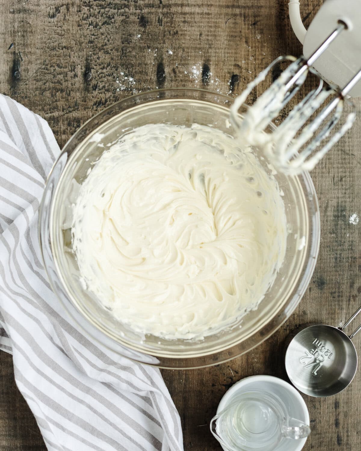 Cream cheese, sugar, egg yolk, and vanilla combined together until smooth.