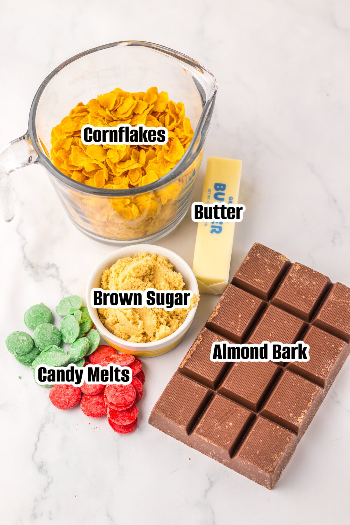 All the ingredients needed to make cornflake brittle.