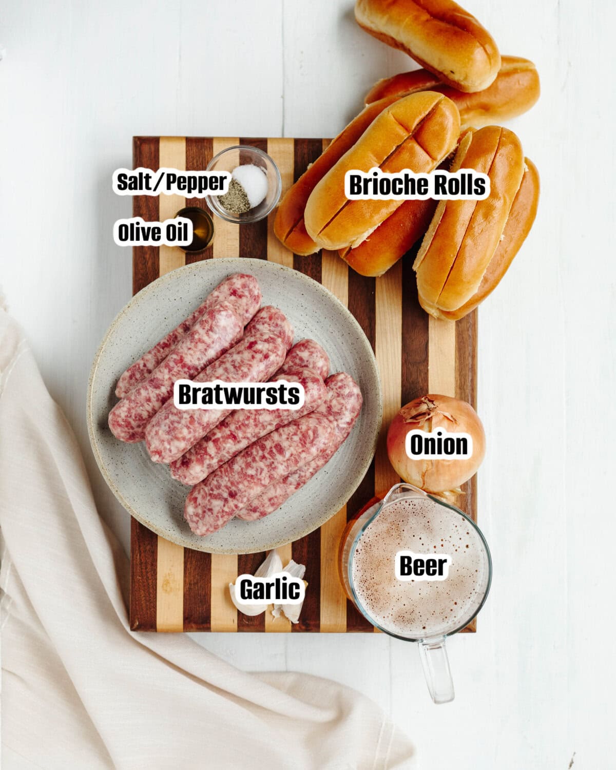 All the ingredients needed to make oven beer brats.